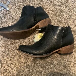 Black Croc-Embossed Ankle Boots